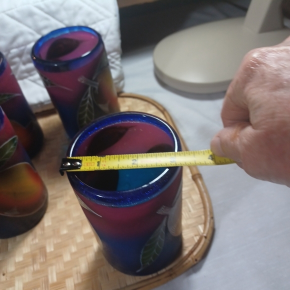 Mexican Vintage  Hand Blown & Painted W/Blue Frosted Tops  Drinkware Set… - Picture 8 of 11